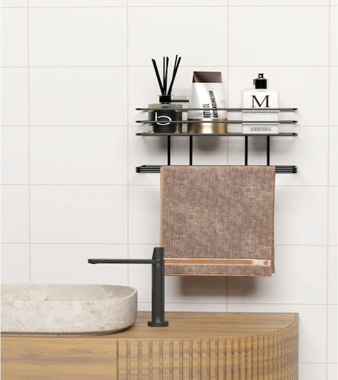 Femmit Bathroom Kitchen Shelf Wall Towel Holder Self-Adhesive or Screws Matte Black