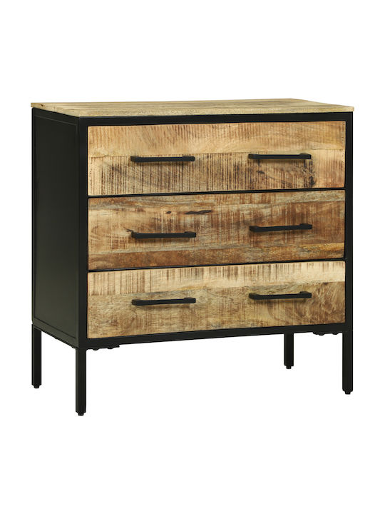 Metallic Chest of Drawers of Solid Wood Ρουστίκ Ξύλο Μάνγκο 70x35x70cm