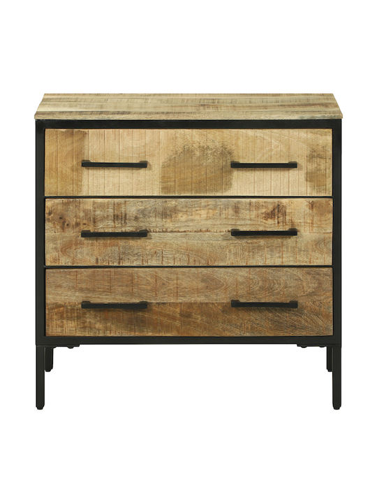 Metallic Chest of Drawers of Solid Wood Ρουστίκ Ξύλο Μάνγκο 70x35x70cm