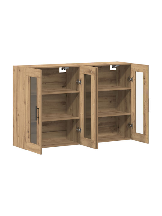 Wall Living Room Display Cabinet made of Particleboard with Glass Artistic Oak 69.5x34x90cm