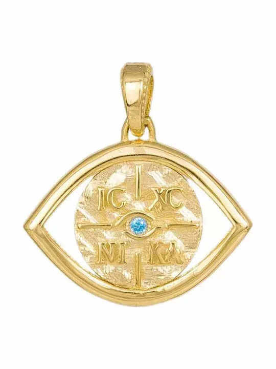 Charm Talisman Constantin Ochi Protector Din Aur Galben 14 Carate Cu Zircon Albastru