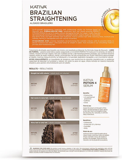 Kativa Brazilian Straightening Keratin Treatment Set for Straightening for All Types with Shampoo, Mask & Conditioner 4 Pieces