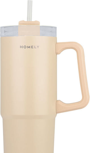 Homely Thermos Straw Tumbler 900ml Sandstone
