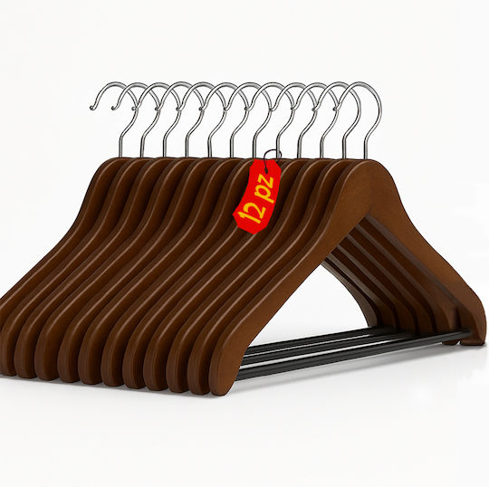 Bakaji Wardrobe Hanger for Pants Wooden Brown 02842619 12pcs