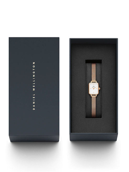 Daniel Wellington Quadro Γυναικείο Ρολόι 15mm Μπαταρίας με Ροζ Χρυσό Μεταλλικό Μπρασελέ