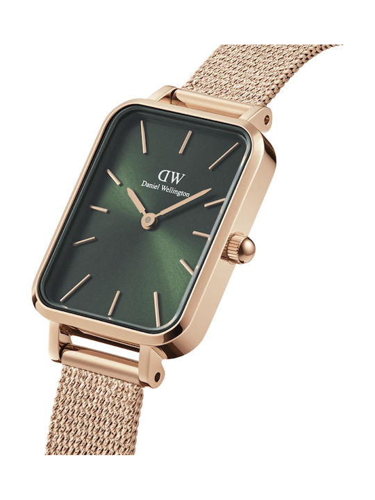 Daniel Wellington Quadro Pressed Melrose Emerald Дамски Часовник 20mm Кварцов с Розово Злато Стоманена Гривна