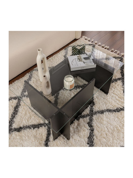 Masa Centrală Rectangulară Vetrino Din Sticlă Neagră L105xL65xÎ40cm