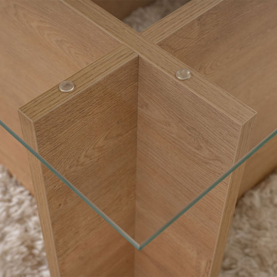 Rectangular Central Coffee Table Vetrino Glass Honey Oak W105xL65xH40cm