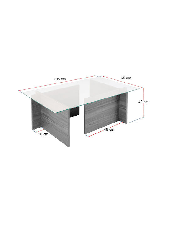 Masa Centrală Rectangulară Vetrino Din Sticlă Neagră L105xL65xÎ40cm