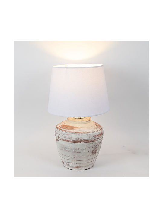 Ceramic Table Lamp with White Shade and Beige Base