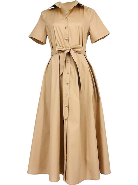 Summer Midi Shirt Dress Camel