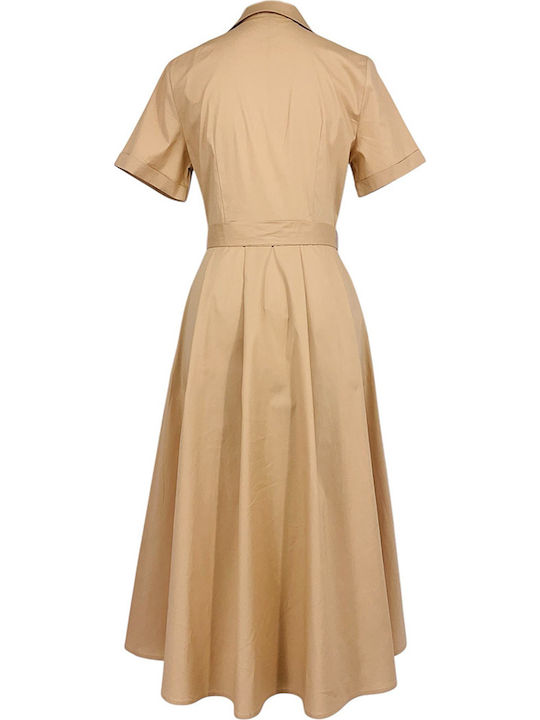Summer Midi Shirt Dress Camel