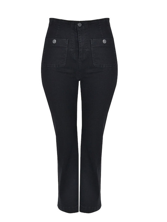 High Waist Women's Jean Trousers Flared in Bootcut Fit Black