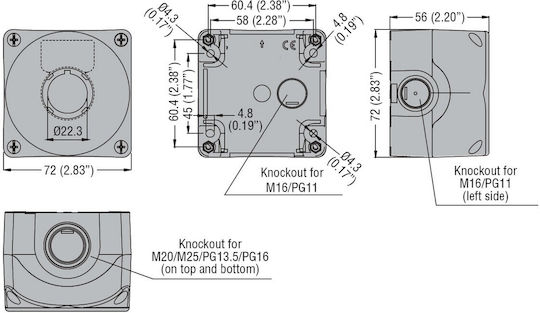 Empty Plastic Push Button Station 1 Position Wall Mounting Ip69k Yellow Industrial Push Button Φ22