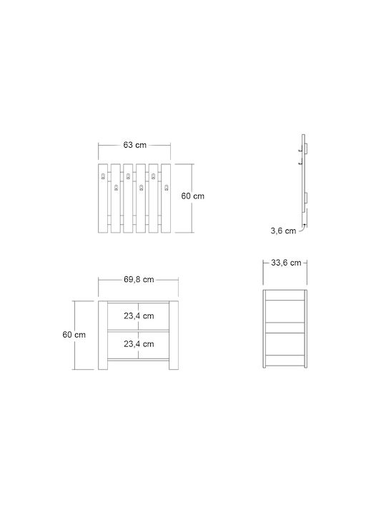 Friends Eingangsmöbel mit Garderobe & Schuhschrank White 69.8x33.6x60cm
