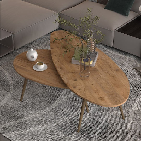 Oval Central Coffee Table Monty Wooden Natural Colour 2 Pieces W116xL46xH46cm
