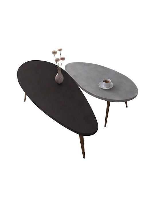 Oval Central Coffee Table Monty Wooden Black-Grey 2pcs L116xW46xH46cm