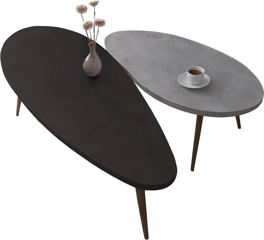 Oval Central Coffee Table Monty Wooden Black-Grey 2pcs L116xW46xH46cm