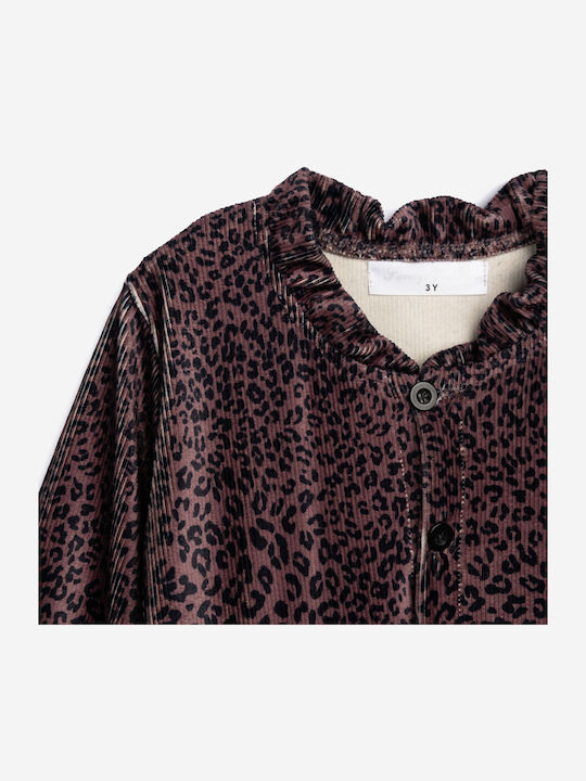 Kinderkleid Langärmelig Samt Tierdruck Rosa
