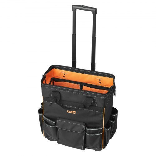 Vevor Rolling Tool Bag 25 Pockets Heavy Duty Roller Tool Bag Telescoping Handle