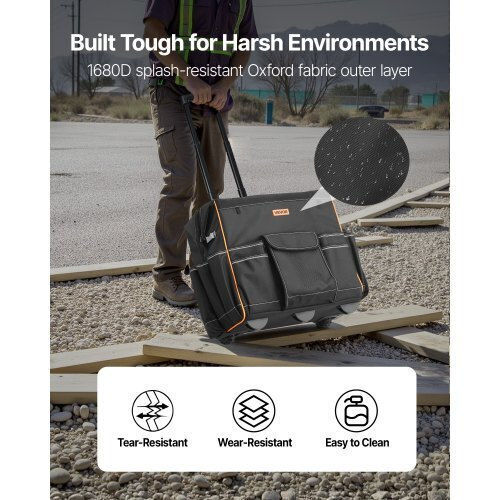 Vevor Rolling Tool Bag 25 Pockets Heavy Duty Roller Tool Bag Telescoping Handle