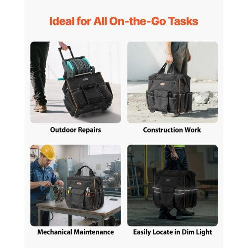 Vevor Rolling Tool Bag 25 Pockets Heavy Duty Roller Tool Bag Telescoping Handle
