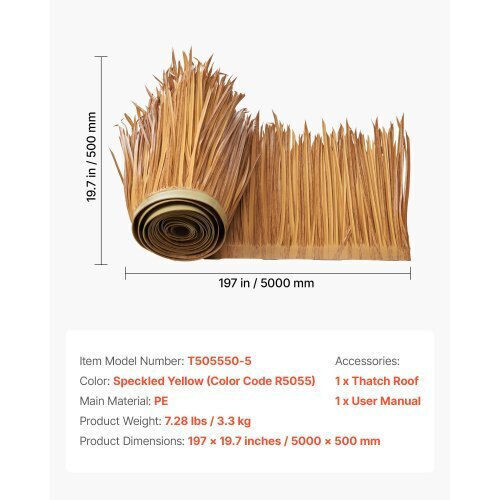 Vevor 1.6x16.4 Ft Artificial Thatch Roofing Mexican Tiki Hut Grass Skirt Roof