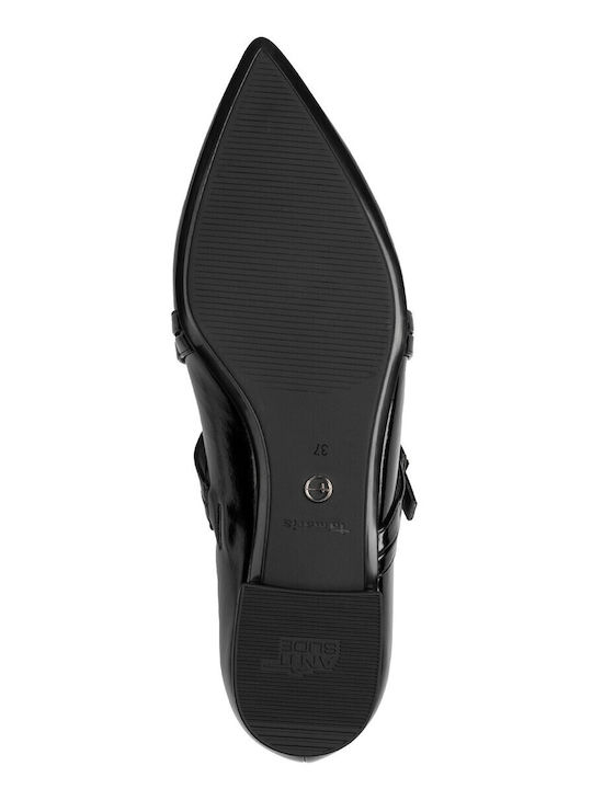 Synthetic Leather Pointy Ballerinas With strap Black
