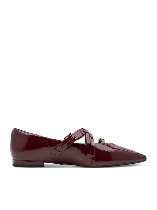 Synthetic Leather Pointy Ballerinas With strap Burgundy