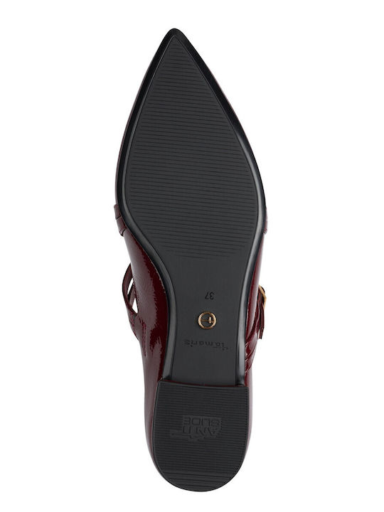 Synthetic Leather Pointy Ballerinas With strap Burgundy
