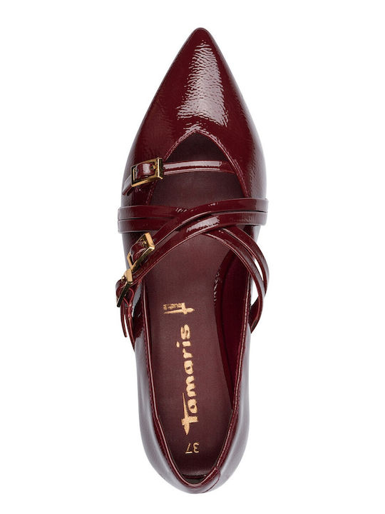 Synthetic Leather Pointy Ballerinas With strap Burgundy