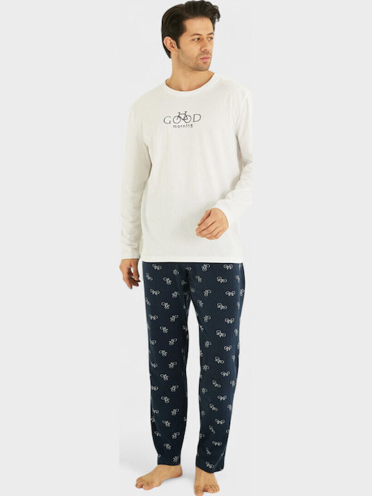 Men's Cotton Pyjama Siyah Inci Bicycle Si9880 White