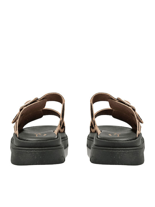 Leather Women's Flat Sandals in Beige Color