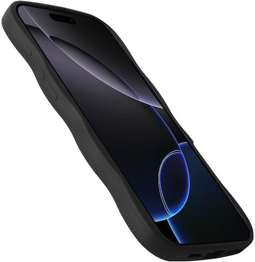 HappyCase Wavy Back Cover Σιλικόνης με Λουράκι Μαύρο (iPhone 16 Pro Max)