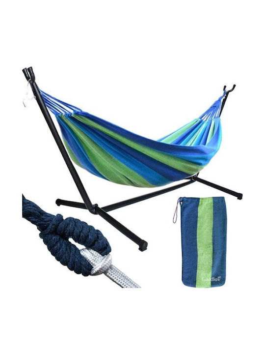 Gardlov Hängematte Doppelter Stoff mit Gestell Blau 200x150cm