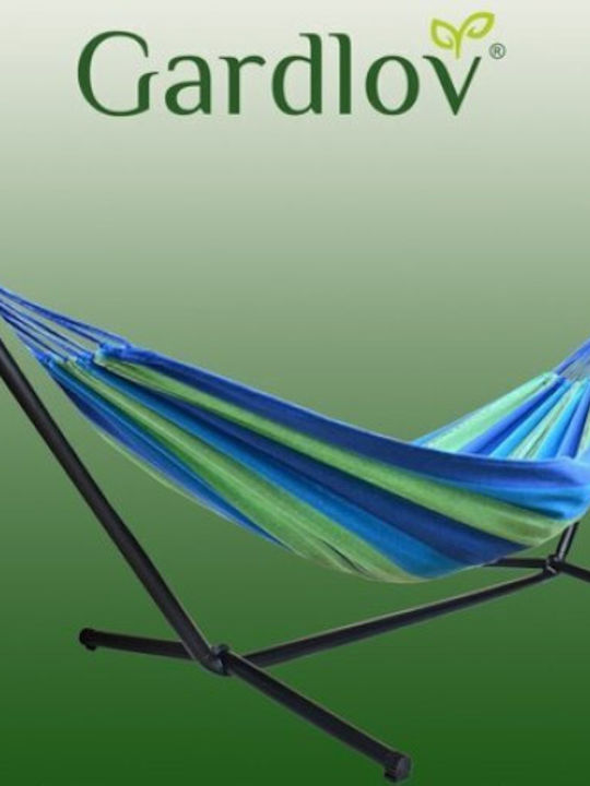 Gardlov Hängematte Doppelter Stoff mit Gestell Blau 200x150cm