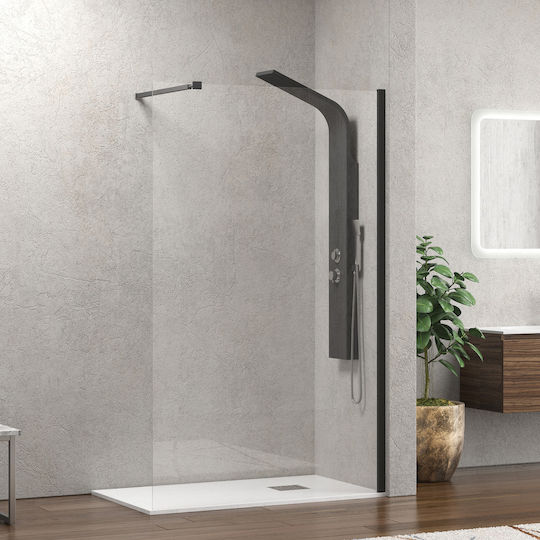 Karag Walkin 1 Σταθερό Πλαϊνό Ντουζιέρας 60x200cm Clear Glass Nero
