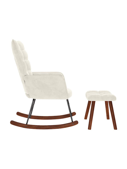 Schaukelstuhl mit Fußhocker Samt Cream 61x78x98cm