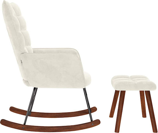 Schaukelstuhl mit Fußhocker Samt Cream 61x78x98cm
