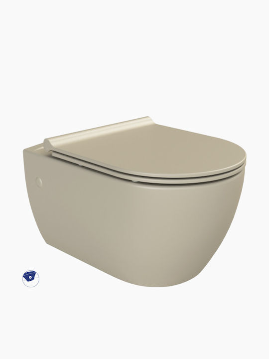 Cerastyle City Wandhängende Toilette Randlos mit Schlank Deckel Sanftes Schließen und Bidet Beige