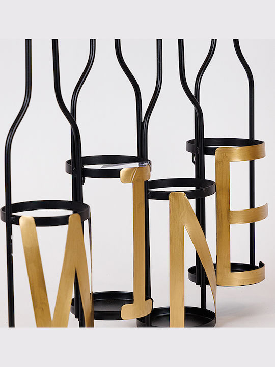Wall Mounted Metallic Bottle Rack for 4 Bottles Black 43.5x11x46.5cm