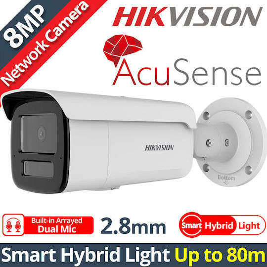 Hikvision DS-2CD2T83G2-4LI2U IP Überwachungskamera 4K Wasserdicht mit Mikrofon und Objektiv 2.8mm