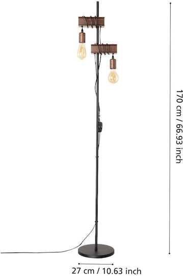 Eglo Townshend Vintage Floor Lamp H169xW26cm. with Socket for Bulb E27 Brown