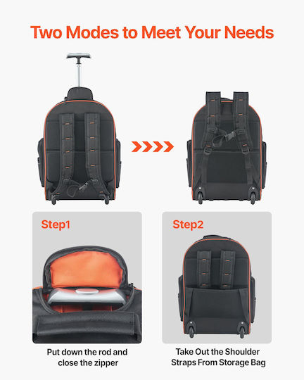 Vevor Tool Backpack Black L45xW27.5xH56cm