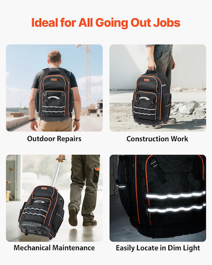 Vevor Tool Backpack Black L45xW27.5xH56cm