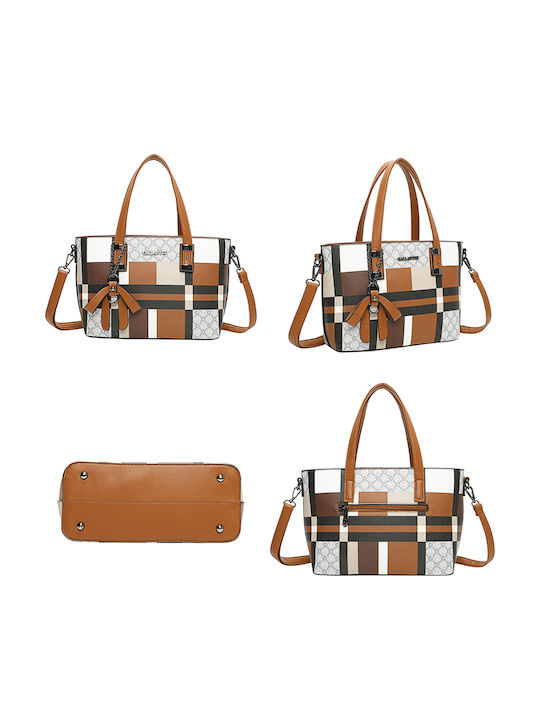 Gallantry Karierte Tote Tasche Damen Dekorative Schleifen Anhänger Schulterriemen Braune