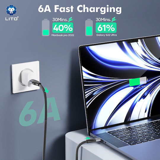 Lito Geflochten USB 2.0 Kabel USB-C männlich - USB-C 100W Gray 2m