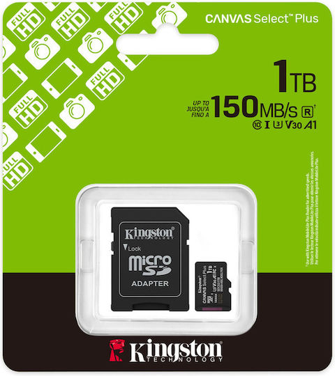 Kingston Canvas Select Plus microSDHC 1TB U3 V30 A1 UHS-I 150MB/s с адаптер