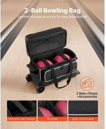 Vevor 2 Bälle Bowling Tasche Räder Doppel Roller Bowling Tasche Schuhfach
