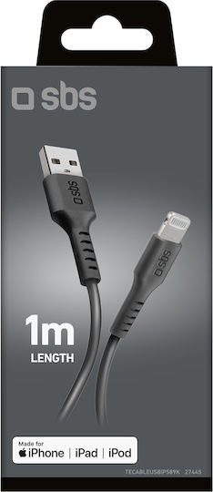 SBS USB to Lightning Cable Μαύρο 1m (TECABLEUSBIP589K)